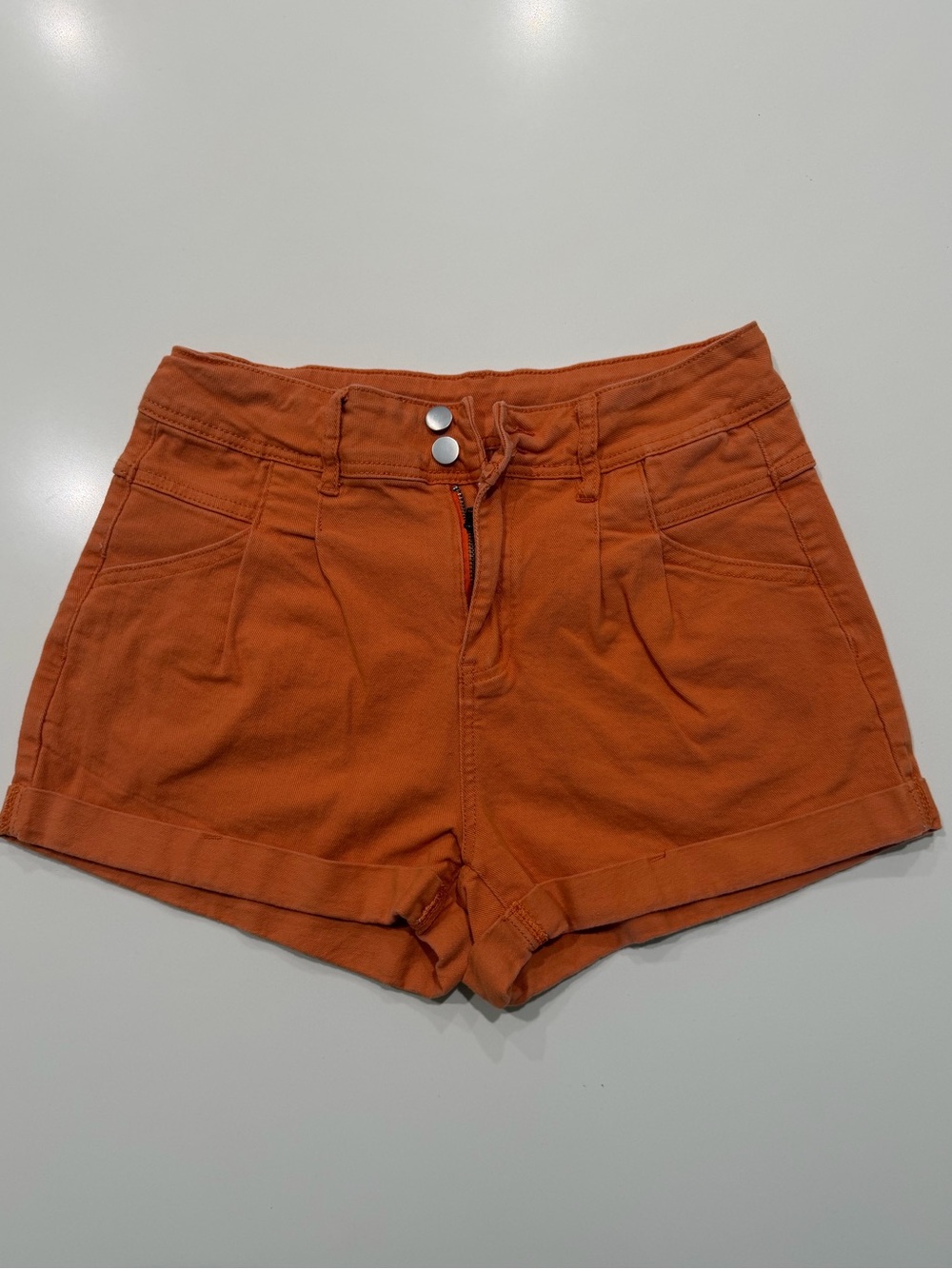 High-Rise Burnt Orange Women's Shorts with Double-Button Waist